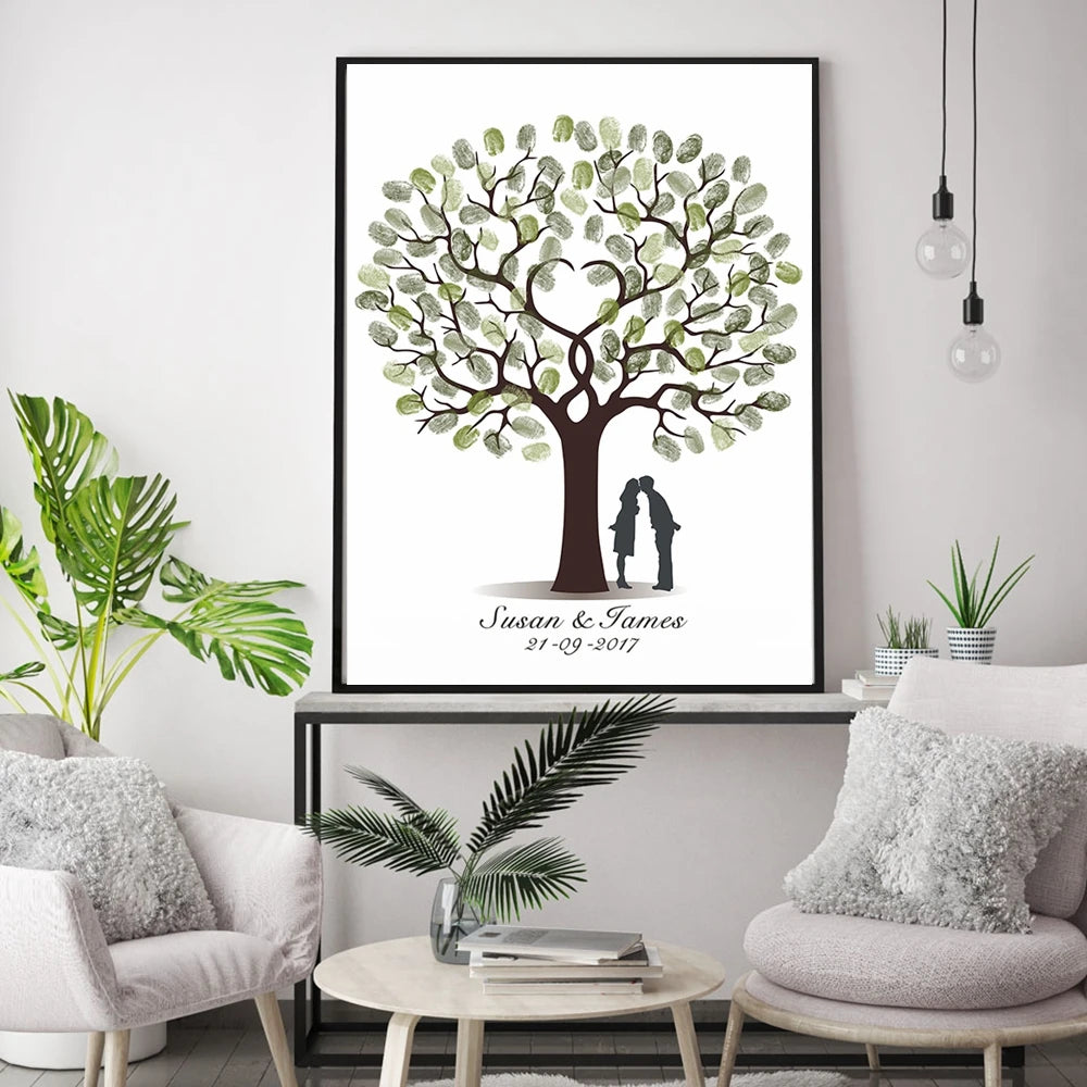 Personalized Wedding Guest Book Fingerprint Tree Canvas Wall Art Poster Wedding Gift Signature Marriage Souvenir for Party Decor