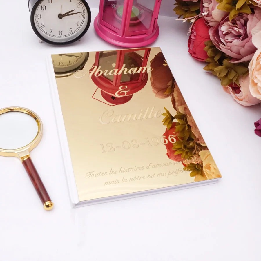 Personalized Album Mirror White Blank Wedding Signature Guest Book Custom Acrylic Sticker Guest Check in Book Party Decor Favor