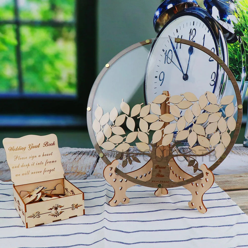 Personalized Wedding Guest Book Tree With Leaves Alternative Custom Drop Round Guestbook for Wedding Reception 100Pcs Leafs