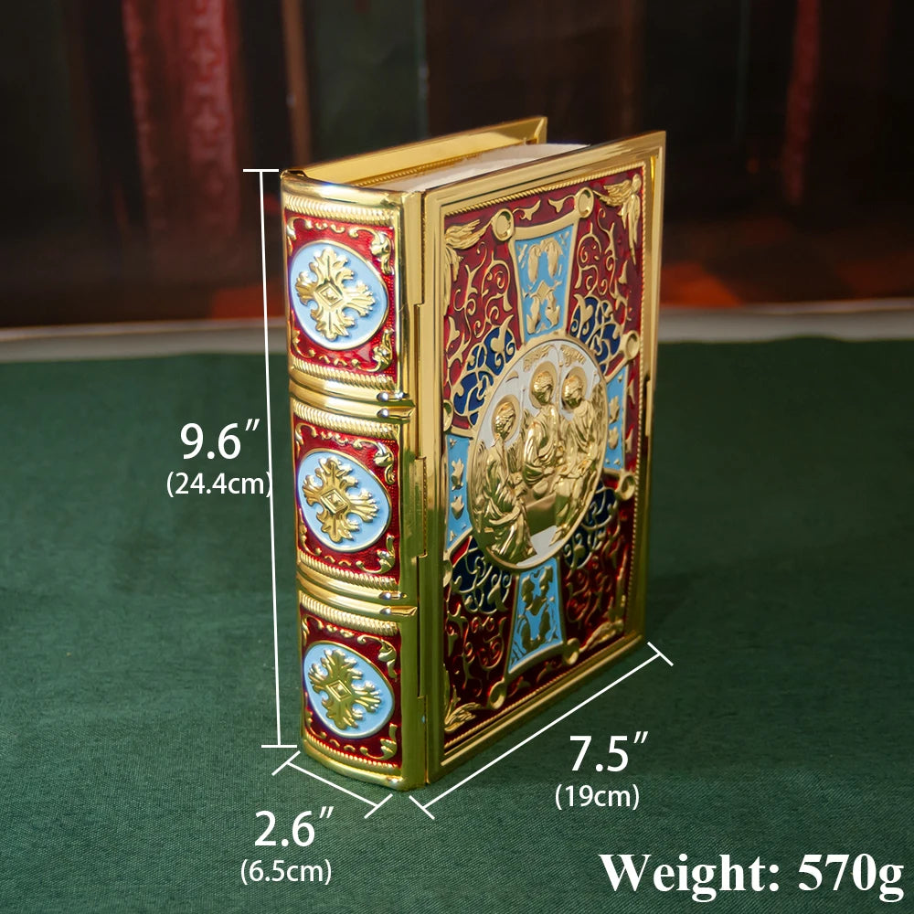 HTISOK 9.6" Orthodox Gospel Book Cover Gold Plated Enamel Trinity Icon Decorative Liturgical Orthodox Church Gospel Book Cover