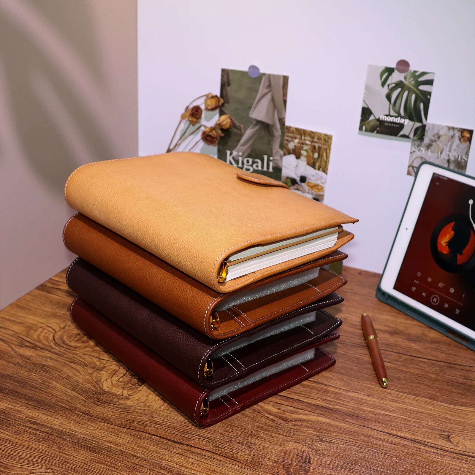BURXXONG A5 Organizer Minerva Box Genuine Leather Journal Notebook,Stalogy Rings Planner Notebook with 30MM Binder Agenda Diary
