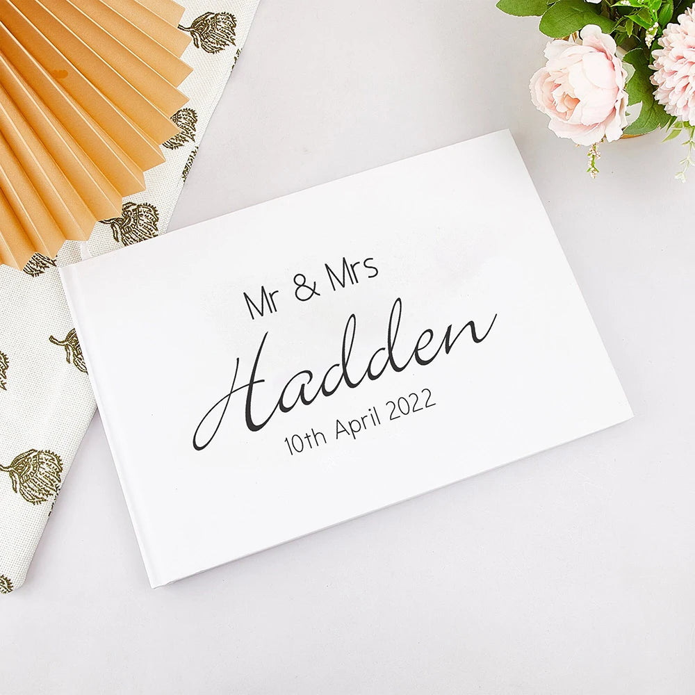 Personalized Modern Wedding Guest Book Minimalist Wedding Hardcover in Gold Custom name Anniversary Album Sign In Book