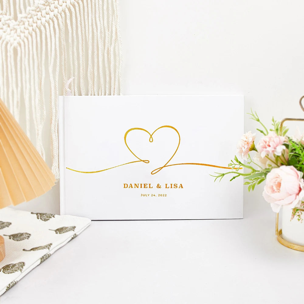 Personalized Modern Wedding Guest Book Minimalist Wedding Hardcover in Gold Custom name Anniversary Album Sign In Book