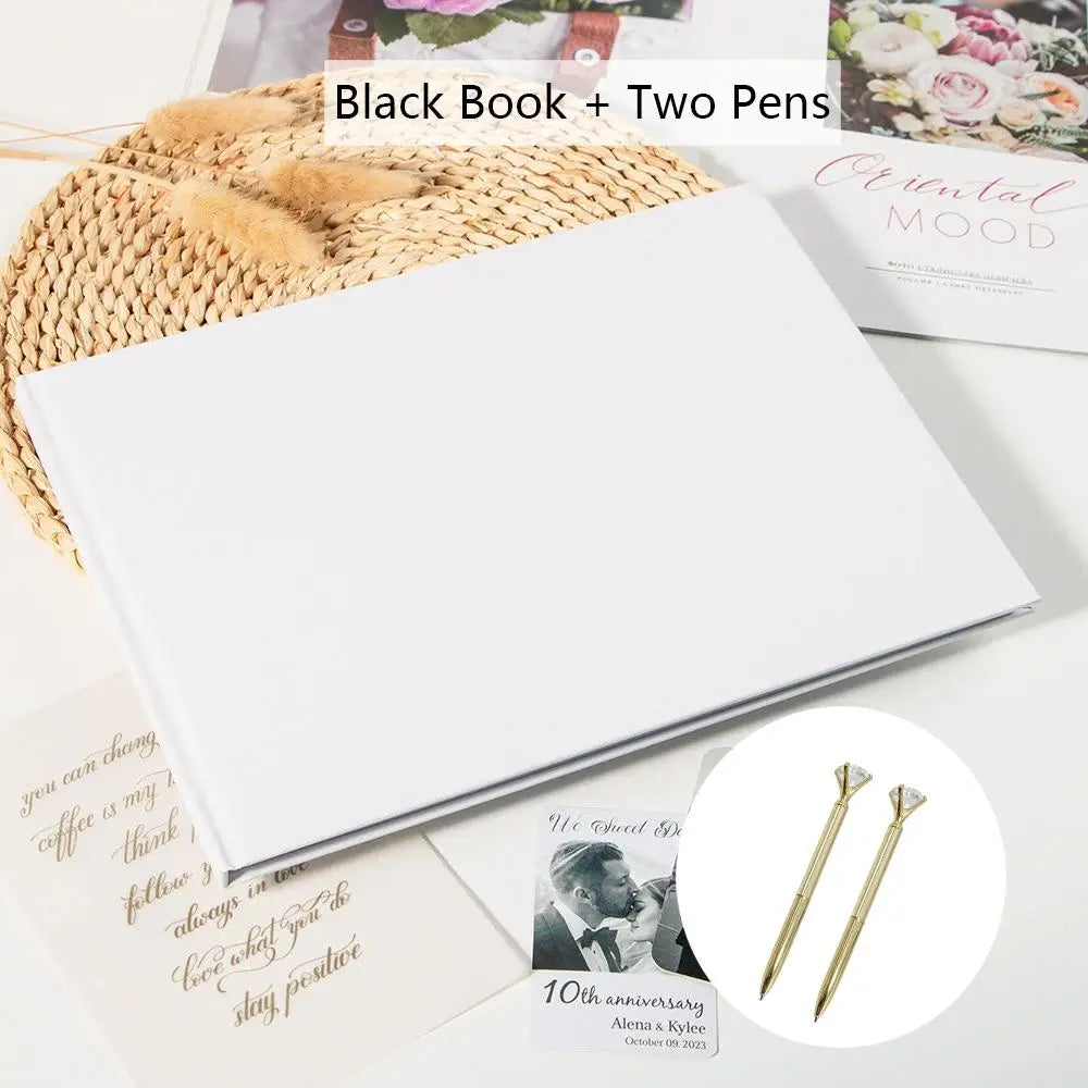 Personalized Wedding Guest Book Elegant White/Black Guest Sign Memory Book Anniversary Party Decoration on Table Photo Album