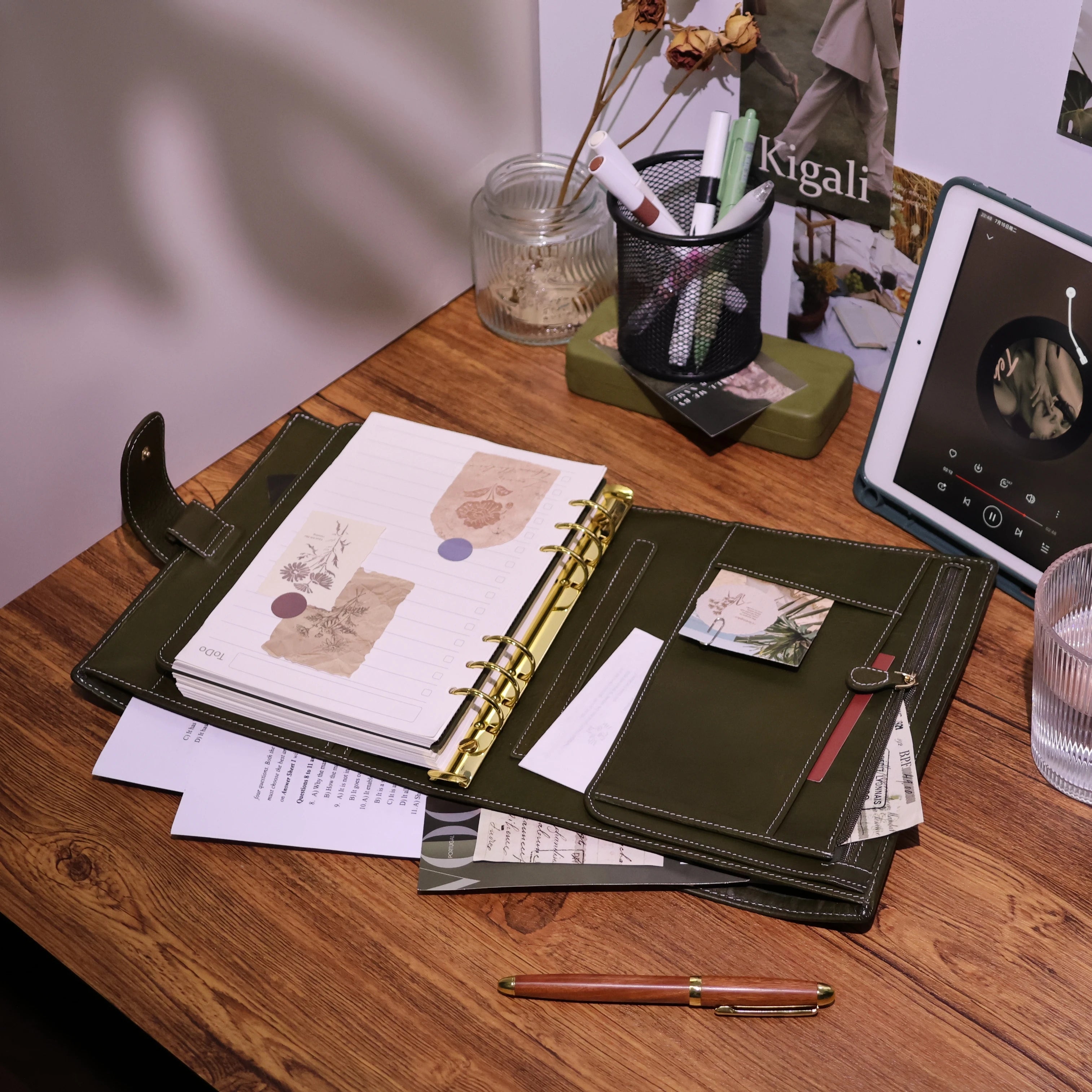 BURXXONG A5 Organizer Minerva Box Genuine Leather Journal Notebook,Stalogy Rings Planner Notebook with 30MM Binder Agenda Diary