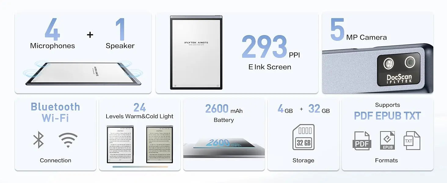 iFLYTEK AINOTE Air 2 AI E Ink Tablet Smart Paper Note-Taking Tablet with Stylus ChatGPT-Powered Multi-Language Transcription