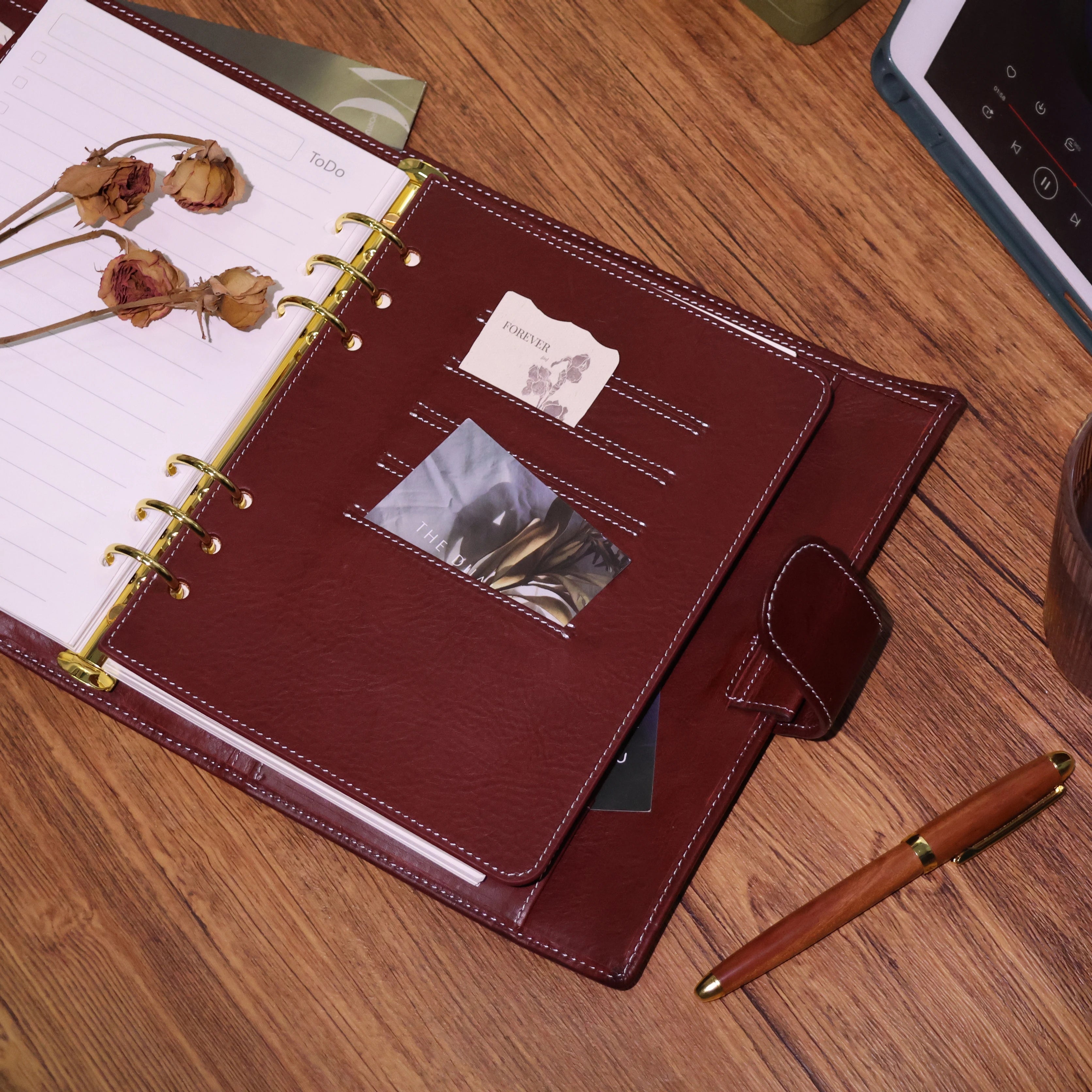 BURXXONG A5 Organizer Minerva Box Genuine Leather Journal Notebook,Stalogy Rings Planner Notebook with 30MM Binder Agenda Diary