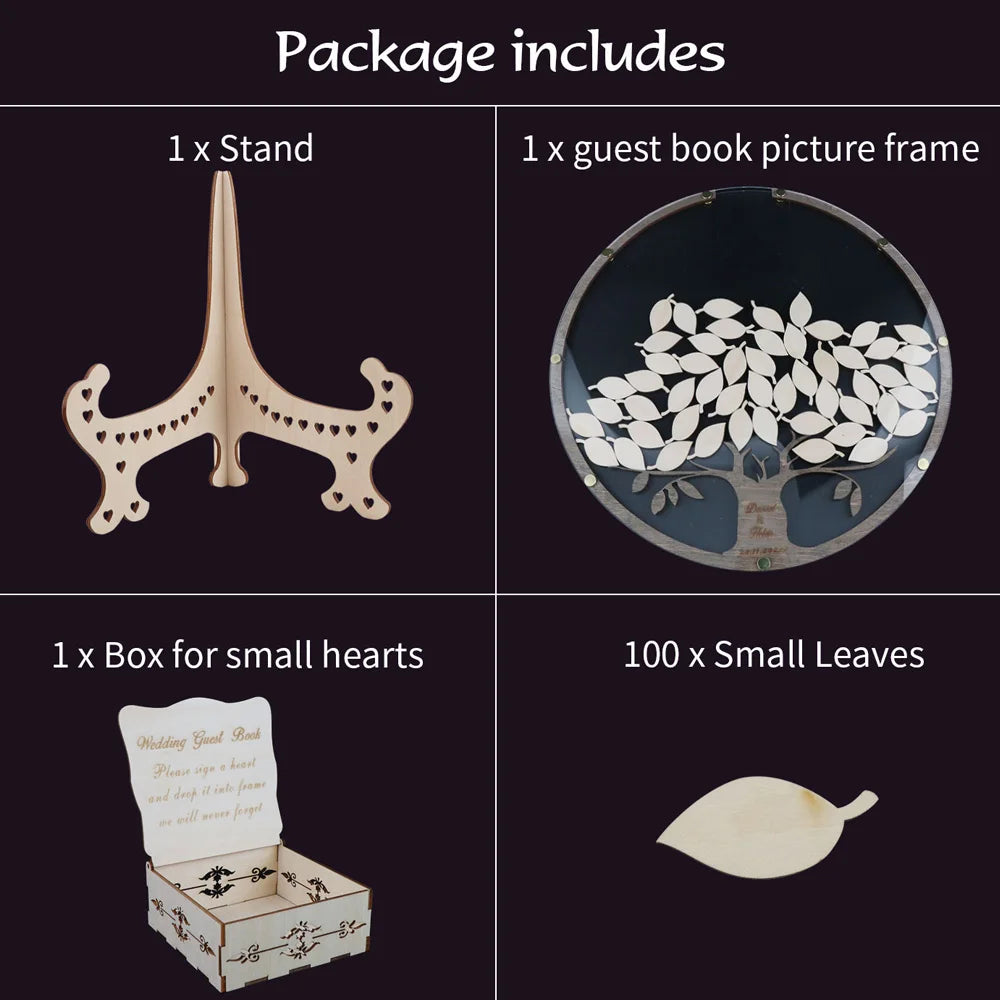 Personalized Wedding Guest Book Tree With Leaves Alternative Custom Drop Round Guestbook for Wedding Reception 100Pcs Leafs