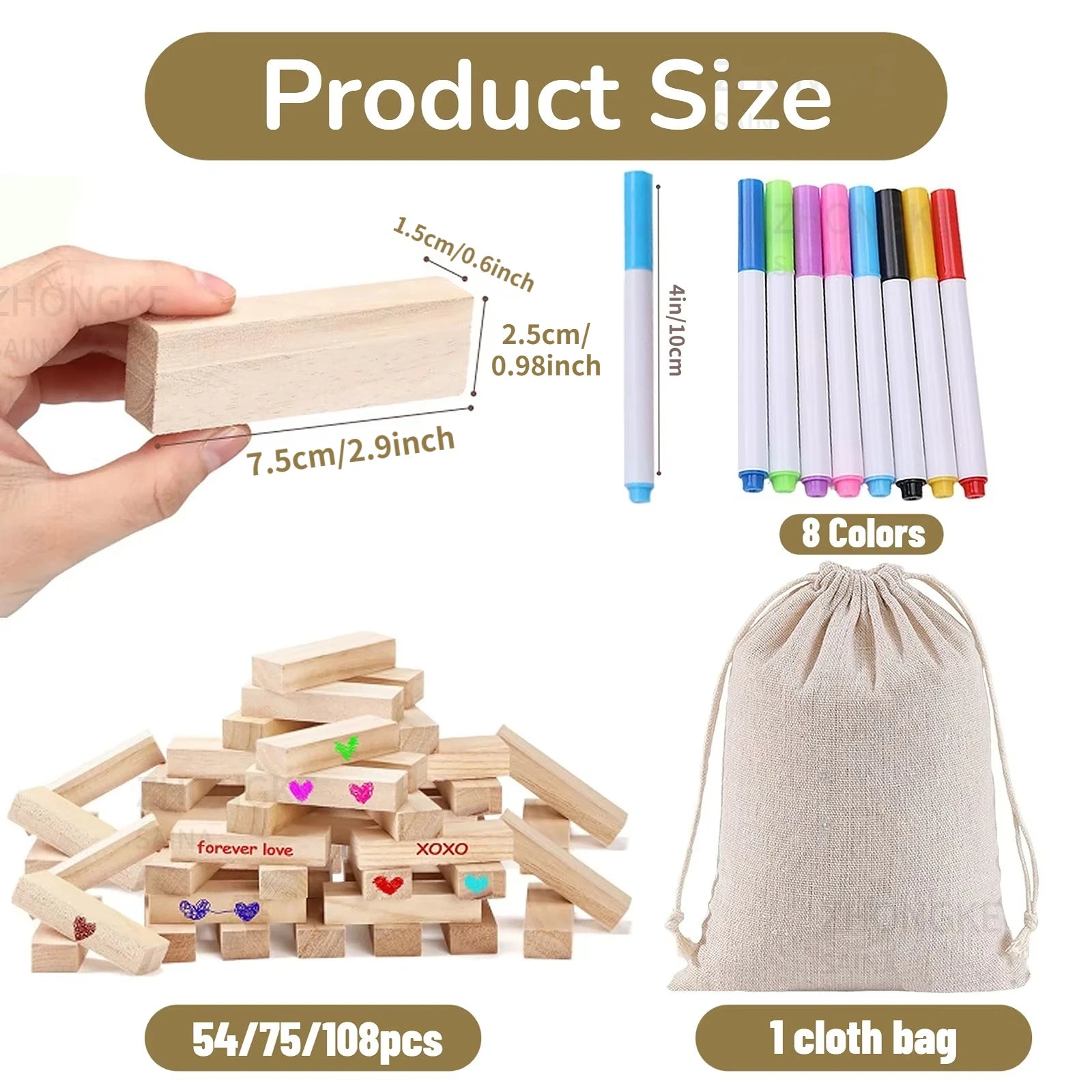 54-108pcs Wedding Guest Book Alternative Wooden Blocks Wedding Books for Guests to Sign Baby Shower Game Wedding Registry Ideas