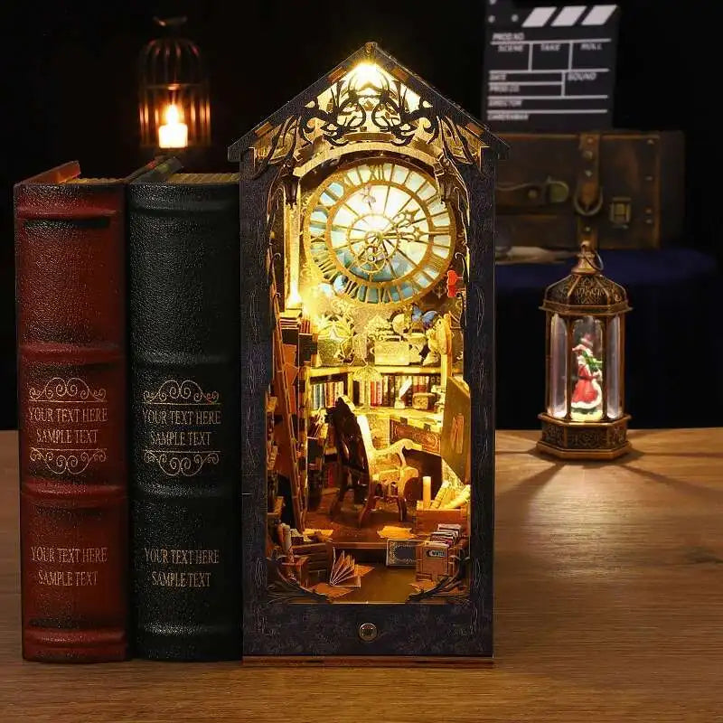 DIY Book Nook Kit Miniature Doll House With LED Light 3D Puzzle Model Building Wooden Bookshelf