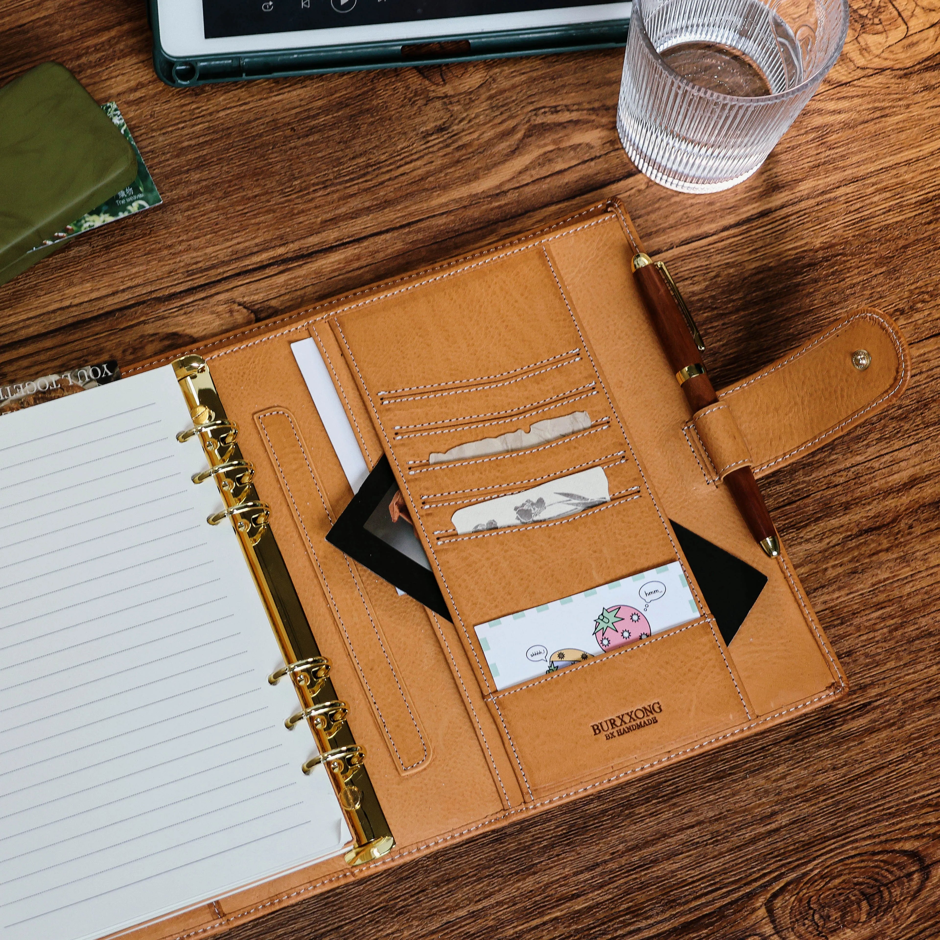 BURXXONG A5 Organizer Minerva Box Genuine Leather Journal Notebook,Stalogy Rings Planner Notebook with 30MM Binder Agenda Diary