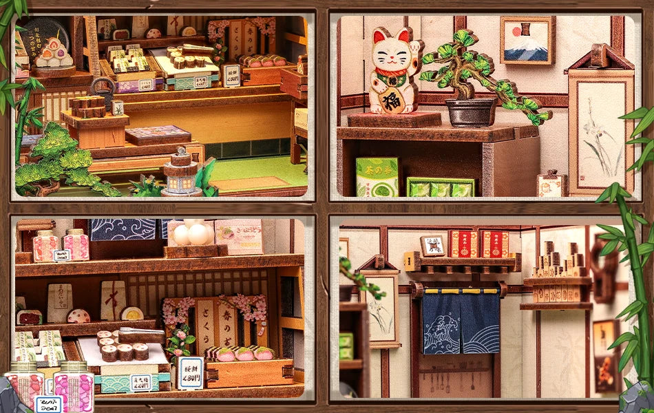 Cutebee DIY Book Nook Kit Miniature Dollhouse Bookshelf Insert Wooden Bookend 3D Building Model for Kid Gifts Japanese Style