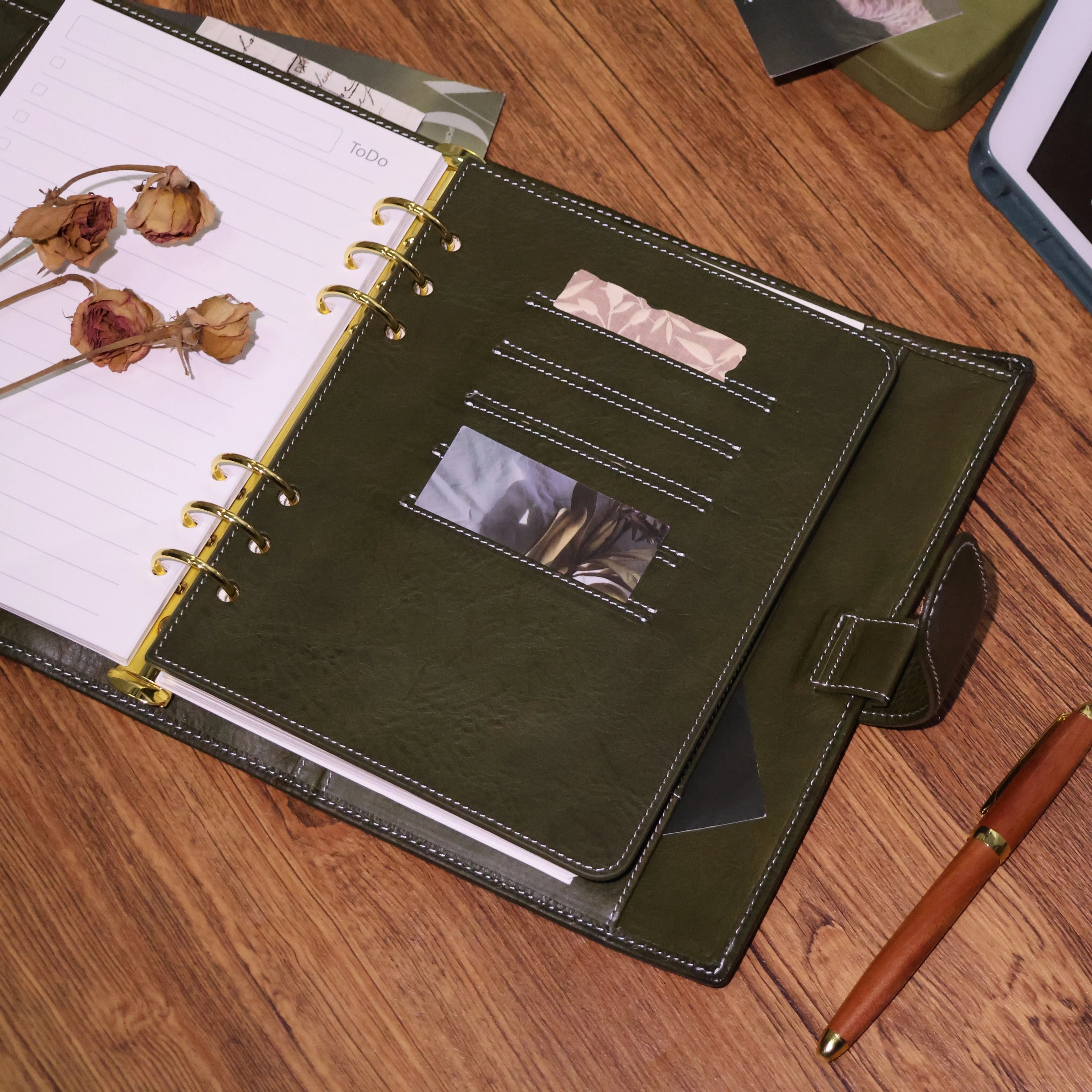 BURXXONG A5 Organizer Minerva Box Genuine Leather Journal Notebook,Stalogy Rings Planner Notebook with 30MM Binder Agenda Diary
