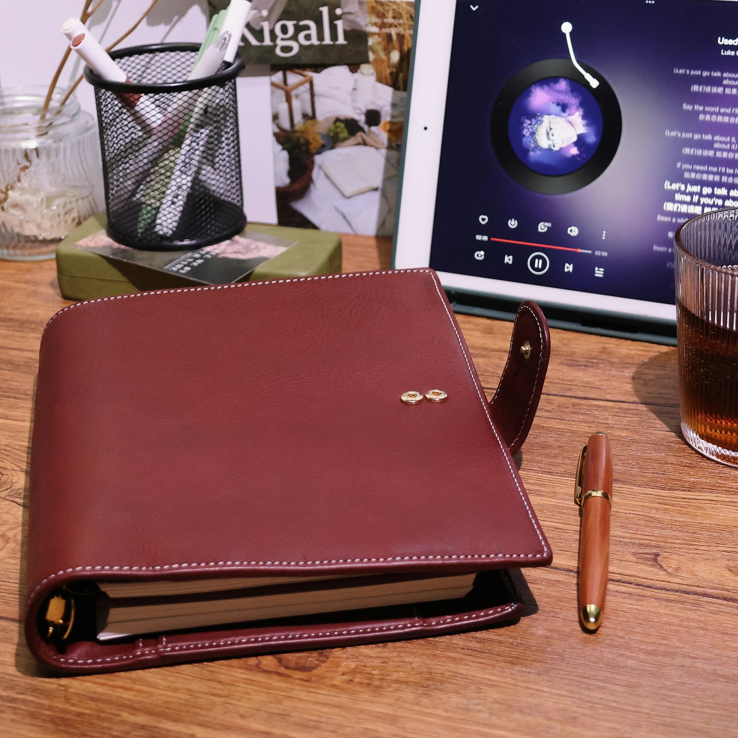 BURXXONG A5 Organizer Minerva Box Genuine Leather Journal Notebook,Stalogy Rings Planner Notebook with 30MM Binder Agenda Diary