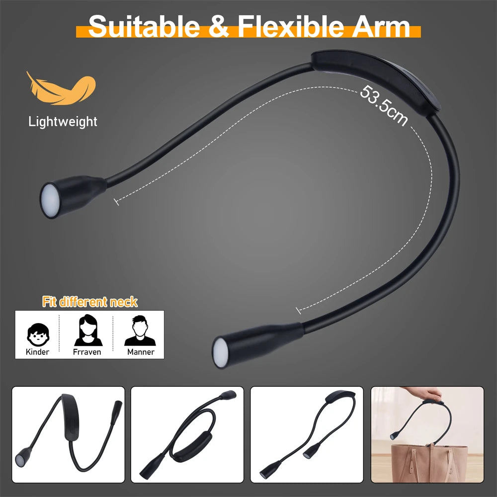 LED Reading Neck Light Usb Rechargeable Book Lamp 360° Flexible Arm Reading Book Light Read Neck Lamp Study Reading Night Light