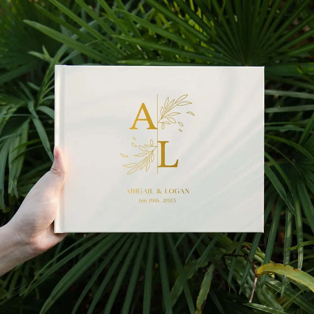 Personalized Wedding Guest Book Elegant White/Black Guest Sign Memory Book Anniversary Party Decoration on Table Photo Album