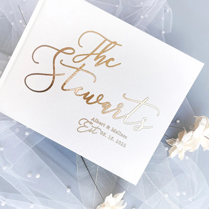 Personalized Modern Wedding Guest Book Minimalist Wedding Hardcover in Gold Custom name Anniversary Album Sign In Book