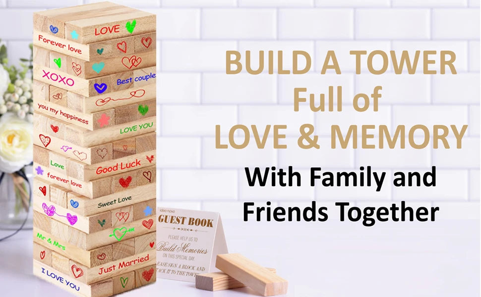 54-108pcs Wedding Guest Book Alternative Wooden Blocks Wedding Books for Guests to Sign Baby Shower Game Wedding Registry Ideas