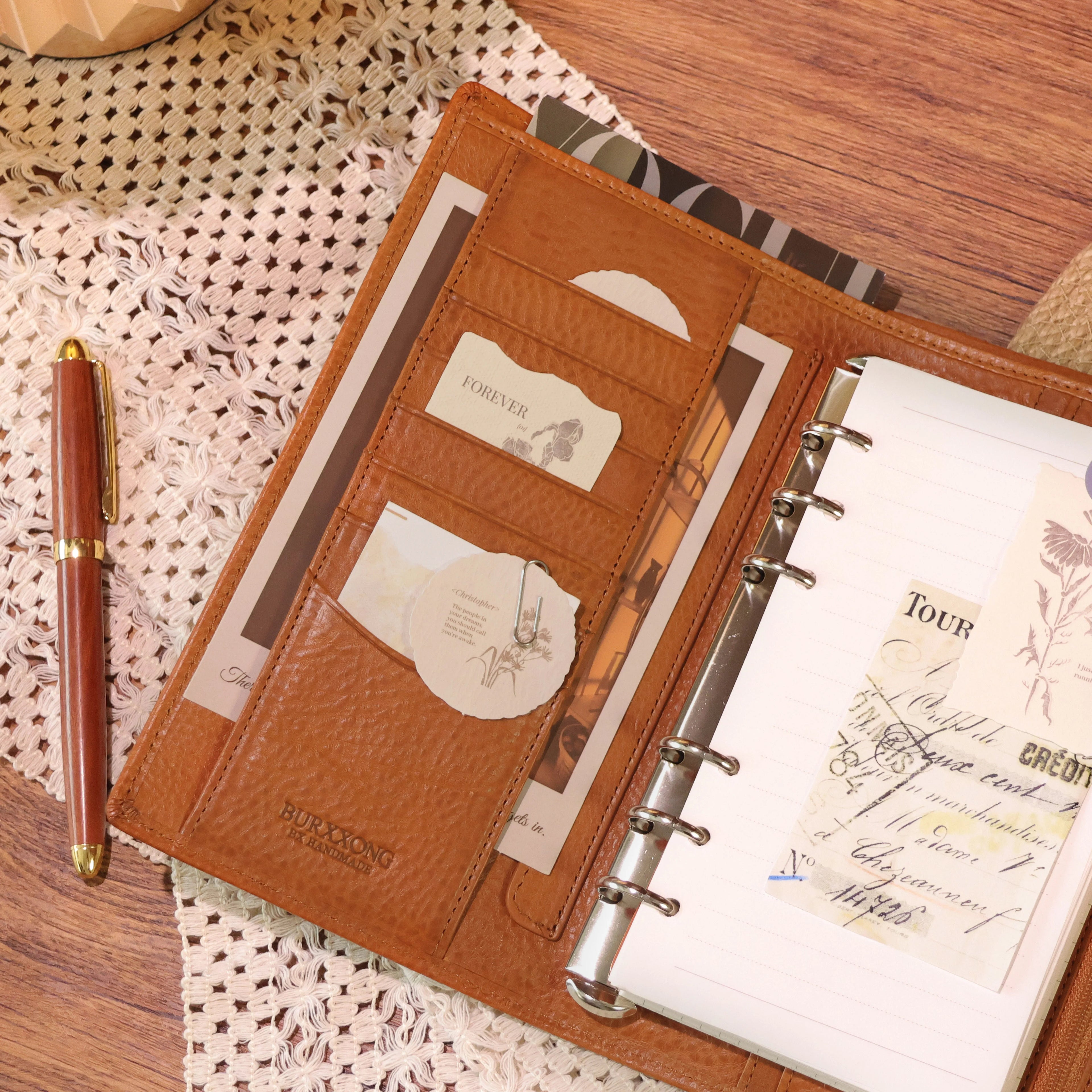 Burxxong Organizer  Concerta LA BRETAGN Genuine Leather Journal Notebook,Stalogy Rings Planner Pocket size Notebook with Binder