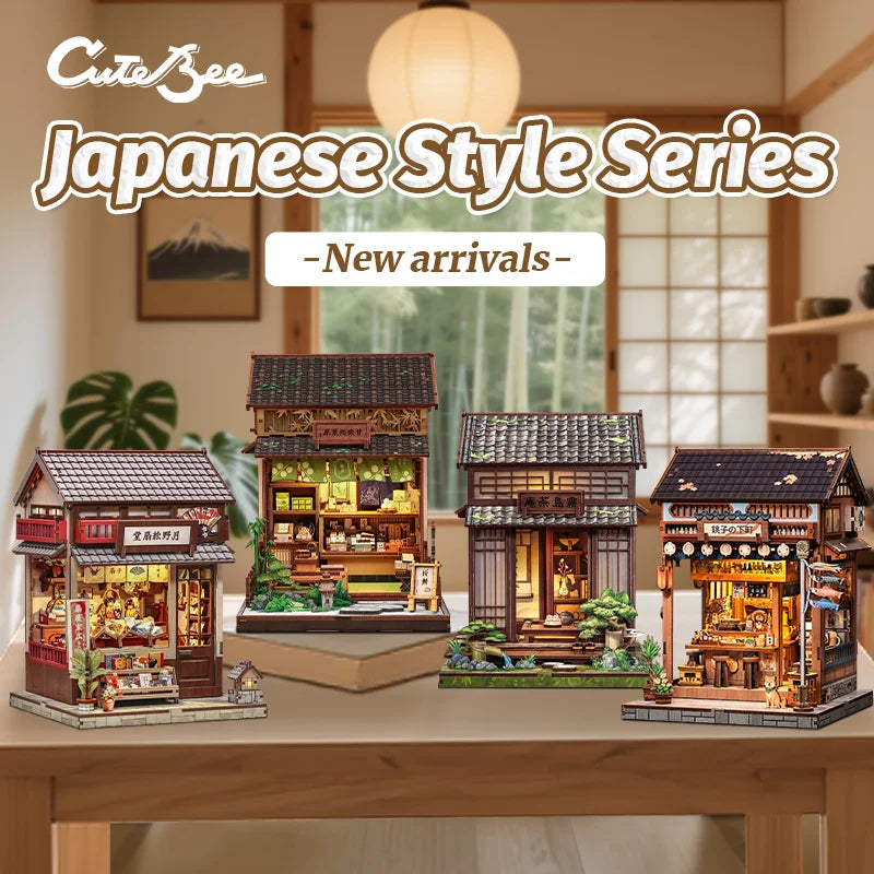 Cutebee DIY Book Nook Kit Miniature Dollhouse Bookshelf Insert Wooden Bookend 3D Building Model for Kid Gifts Japanese Style