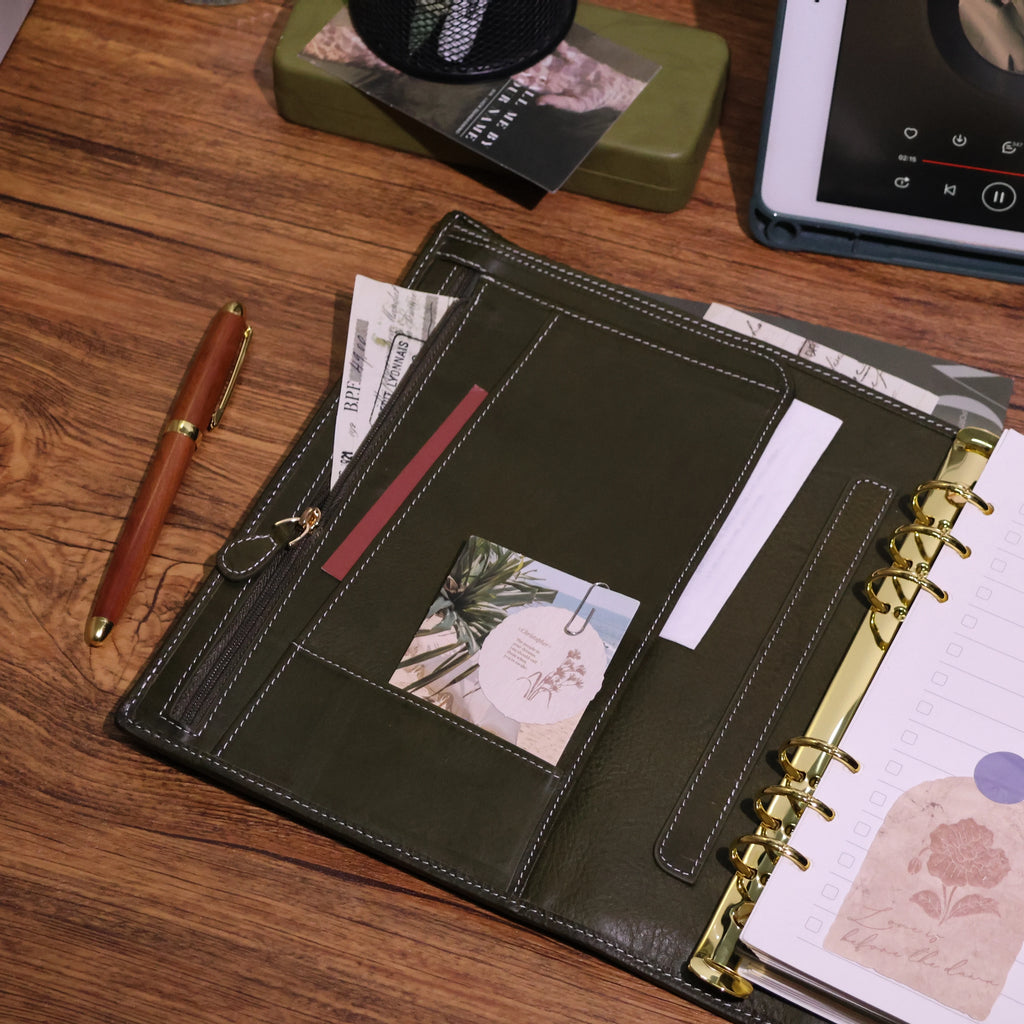 BURXXONG A5 Organizer Minerva Box Genuine Leather Journal Notebook,Stalogy Rings Planner Notebook with 30MM Binder Agenda Diary