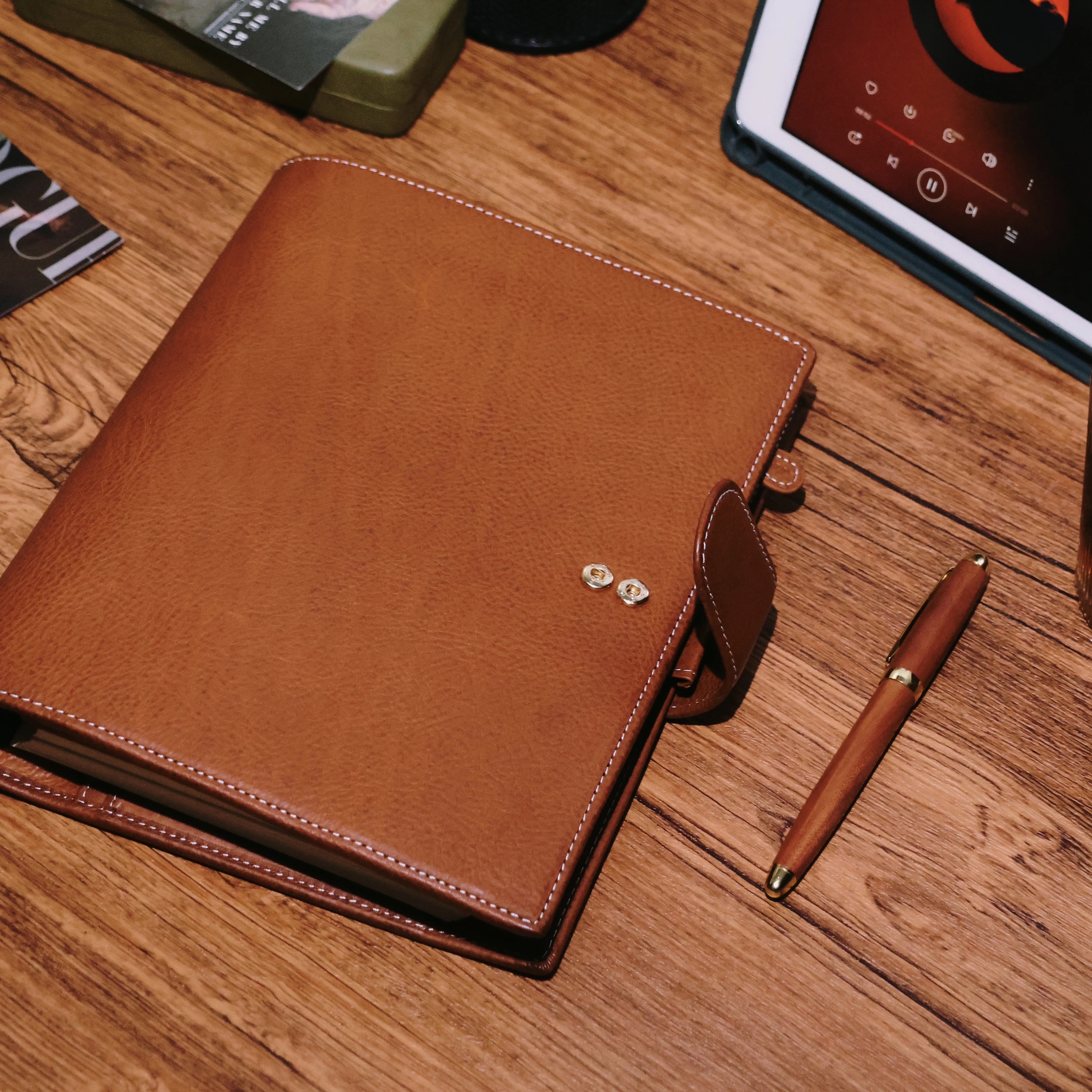 BURXXONG A5 Organizer Minerva Box Genuine Leather Journal Notebook,Stalogy Rings Planner Notebook with 30MM Binder Agenda Diary
