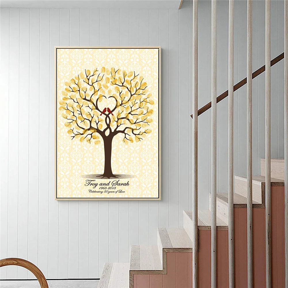 Personalized Wedding Guest Book Fingerprint Tree Canvas Wall Art Poster Wedding Gift Signature Marriage Souvenir for Party Decor