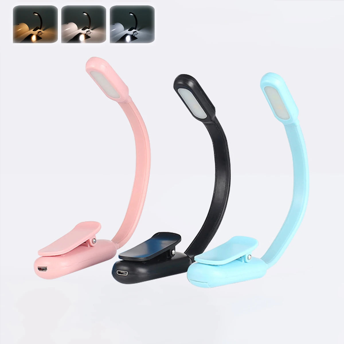 Usb Rechargeable Mini Led Book Light Stepless Brightness Clip on Reading Lights Lamp 360° Bending Angle Cold Warm Neutral White