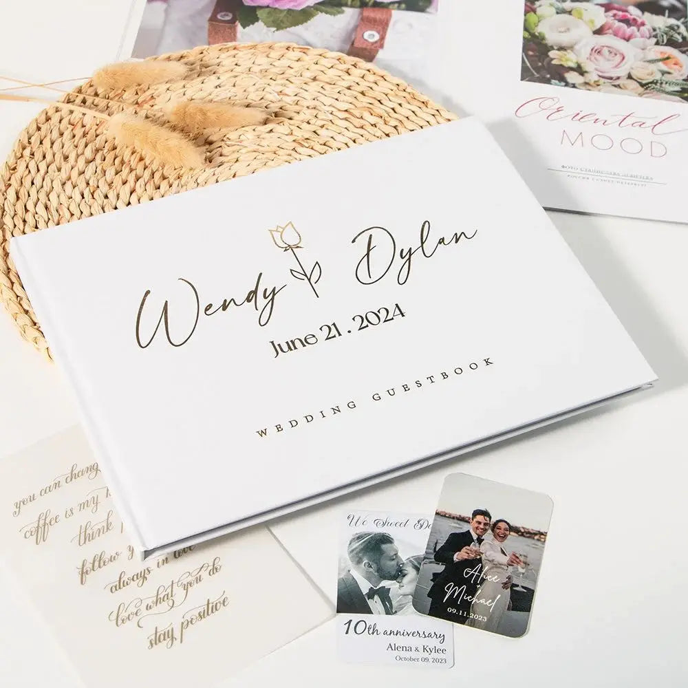 Personalized Wedding Guest Book Elegant White/Black Guest Sign Memory Book Anniversary Party Decoration on Table Photo Album