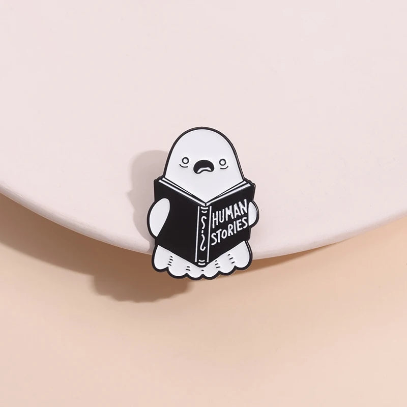 Halloween Book Club Enamel Pins Custom HUMAN STORIES Brooches Lapel Badges Punk Jewelry Gift for Friends