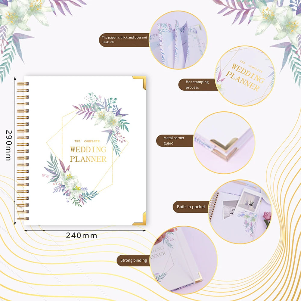 Wedding Planner Book for the Bride Wedding Planning Organizer with 5 Tabbed Sections 11.4x9.4in Hardcover with Metal Corner