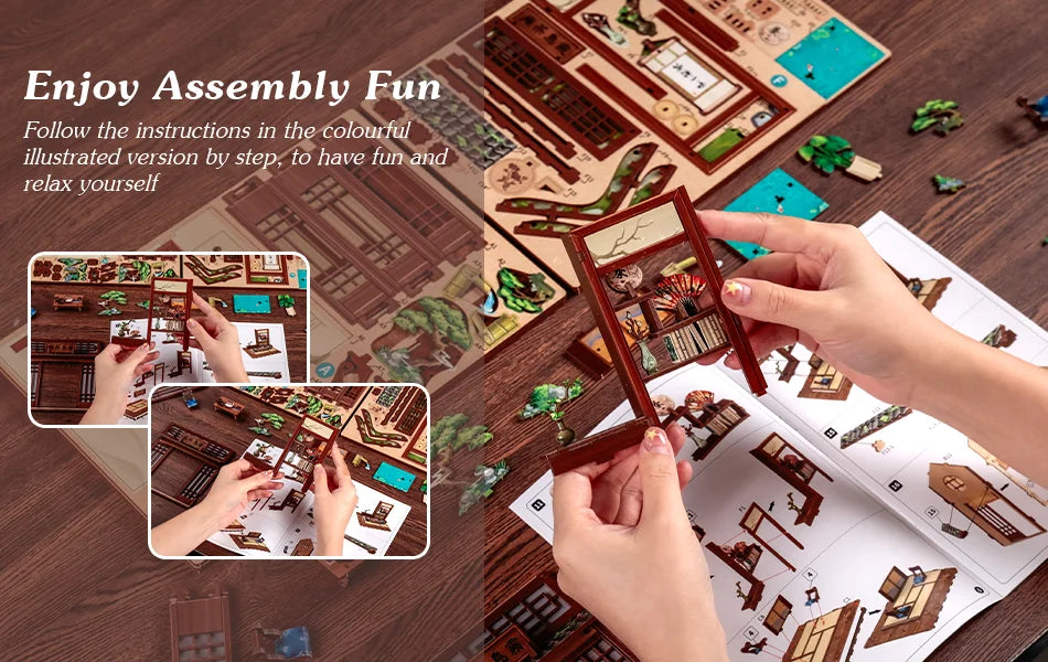 Cutebee DIY Book Nook Kit Miniature Dollhouse Bookshelf Insert Wooden Bookend 3D Building Model for Kid Gifts Japanese Style