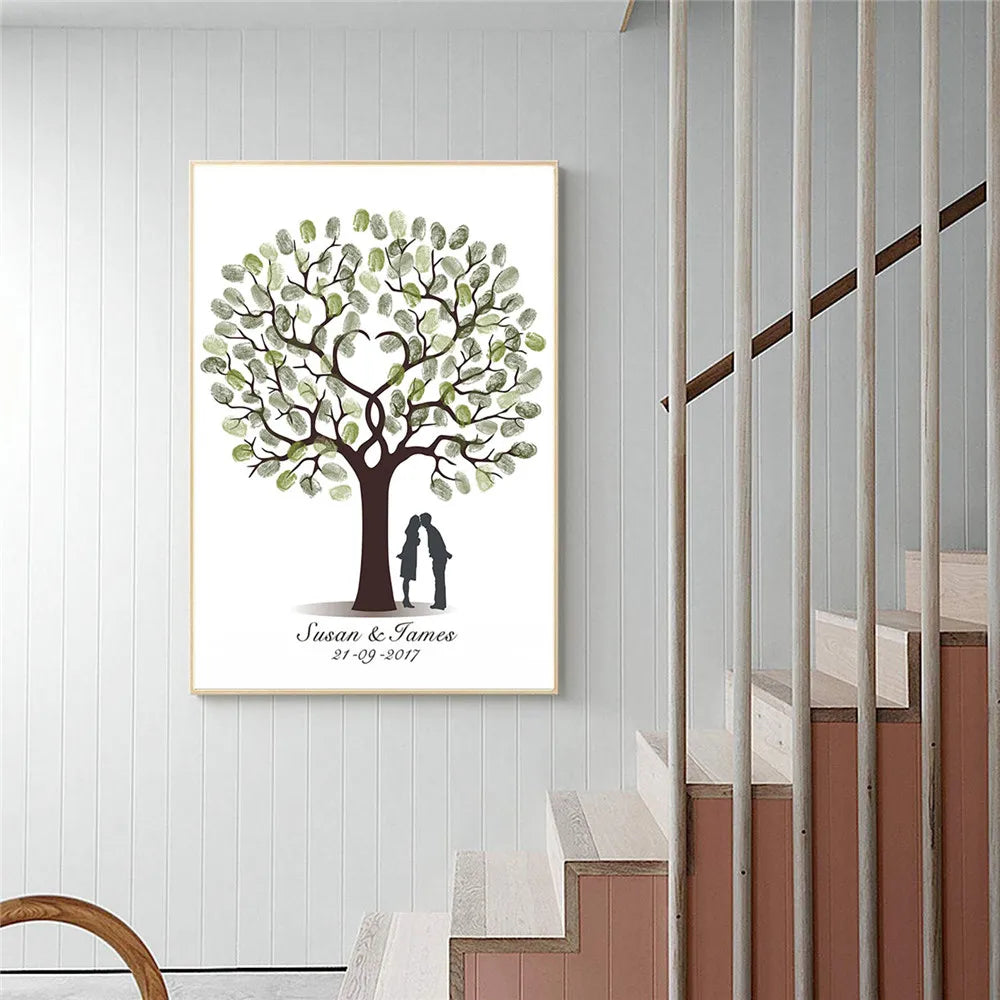 Personalized Wedding Guest Book Fingerprint Tree Canvas Wall Art Poster Wedding Gift Signature Marriage Souvenir for Party Decor