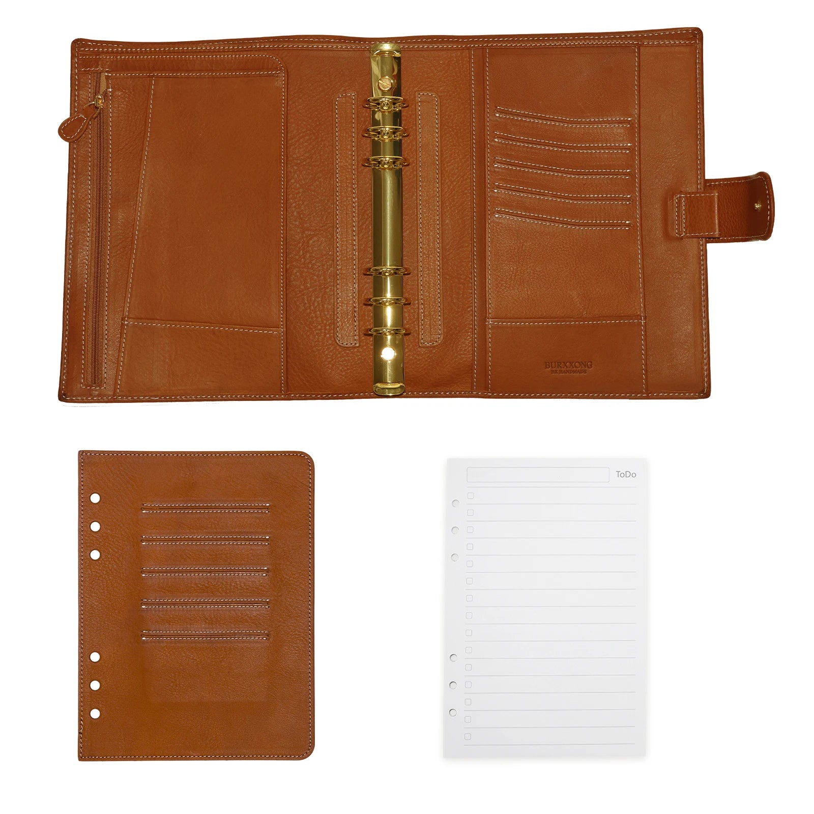 BURXXONG A5 Organizer Minerva Box Genuine Leather Journal Notebook,Stalogy Rings Planner Notebook with 30MM Binder Agenda Diary