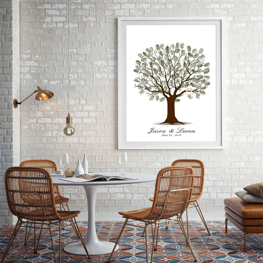 Personalized Wedding Guest Book Fingerprint Tree Canvas Wall Art Poster Wedding Gift Signature Marriage Souvenir for Party Decor