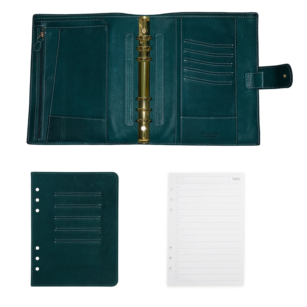 BURXXONG A5 Organizer Minerva Box Genuine Leather Journal Notebook,Stalogy Rings Planner Notebook with 30MM Binder Agenda Diary