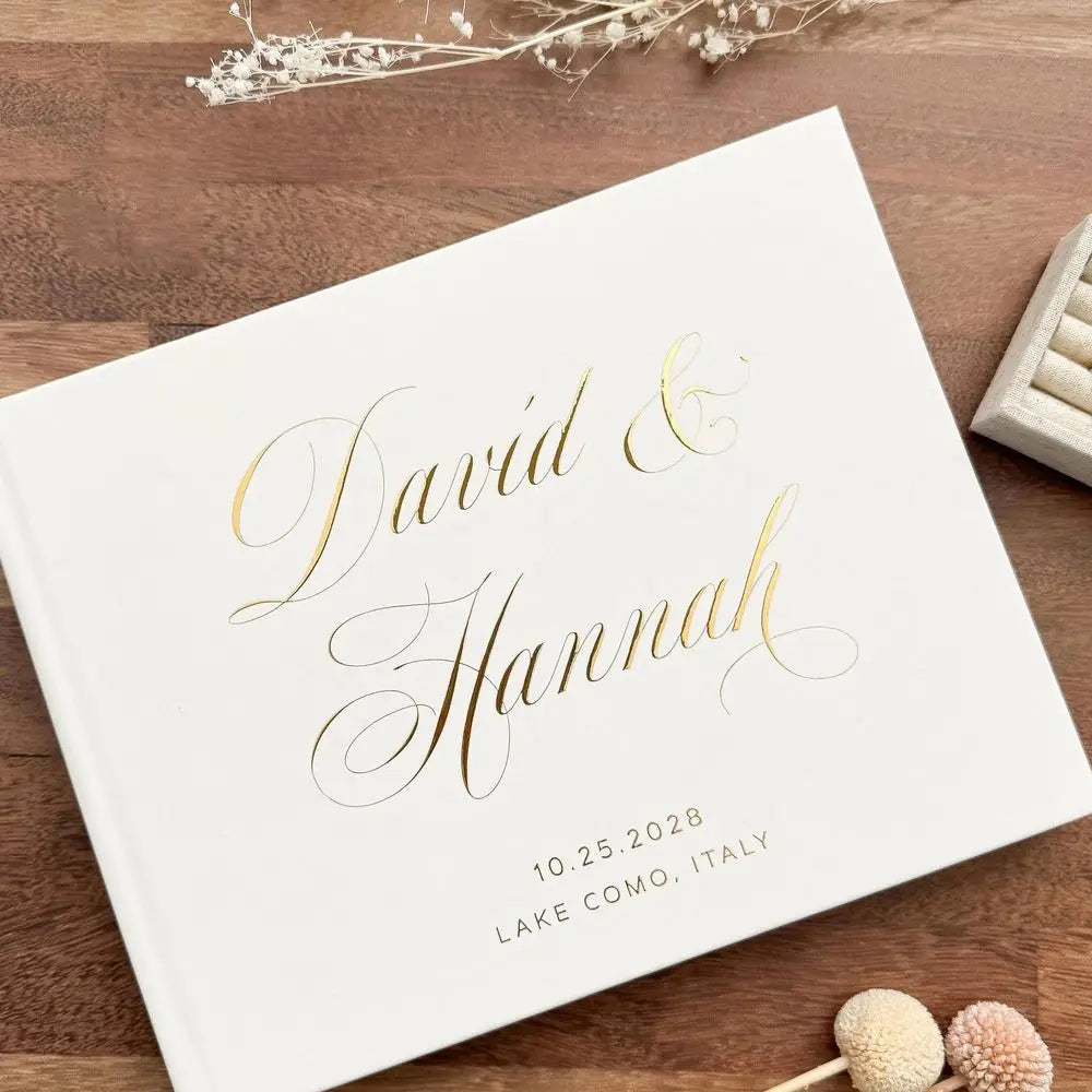 Personalized Wedding Guest Book Elegant White/Black Guest Sign Memory Book Anniversary Party Decoration on Table Photo Album