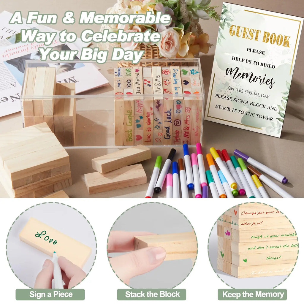 54-108pcs Wedding Guest Book Alternative Wooden Blocks Wedding Books for Guests to Sign Baby Shower Game Wedding Registry Ideas